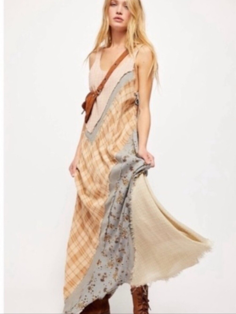 Free People COZY CRAFT Plaid Maxi Dress M - Picture 2 of 11